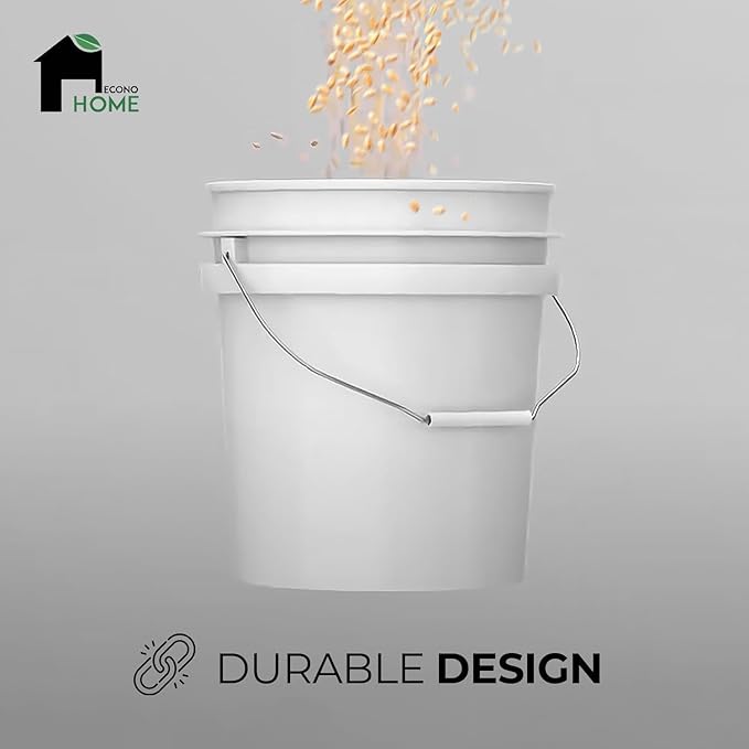 5-Gallon White Bucket Pail Container with Lid | Heavy-Duty Extra Durable | Metal Handles with Plastic Grip for Easy Carrying | Multi-Use | Easy Stack and Store | BPA Free - 5 Pack