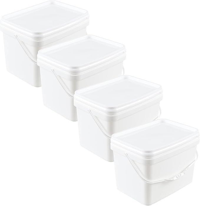 4 Pack 20 L Plastic Water Buckets with Handles, Plastic Pail with Lids, White
