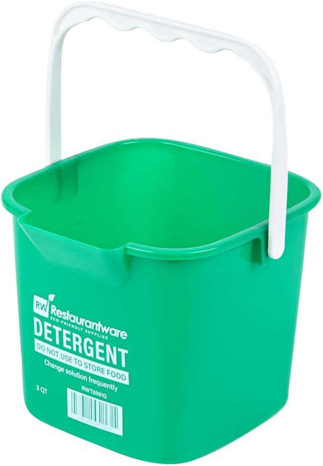 Restaurantware RW Clean 3 Quart Cleaning Buckets 10 Detergent Square Buckets - With Measurements Built-In Spout And Handle Green Plastic Utility Buckets For Home Or Commercial Use