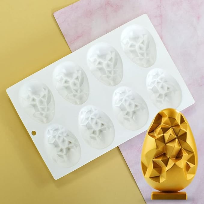 Mostsom 8 Cavity Easter Egg Silicone Mold for Chocolate, Baking Pan for Party Fondant Candy Jelly Dome Mousse Cake Topper Making (E)