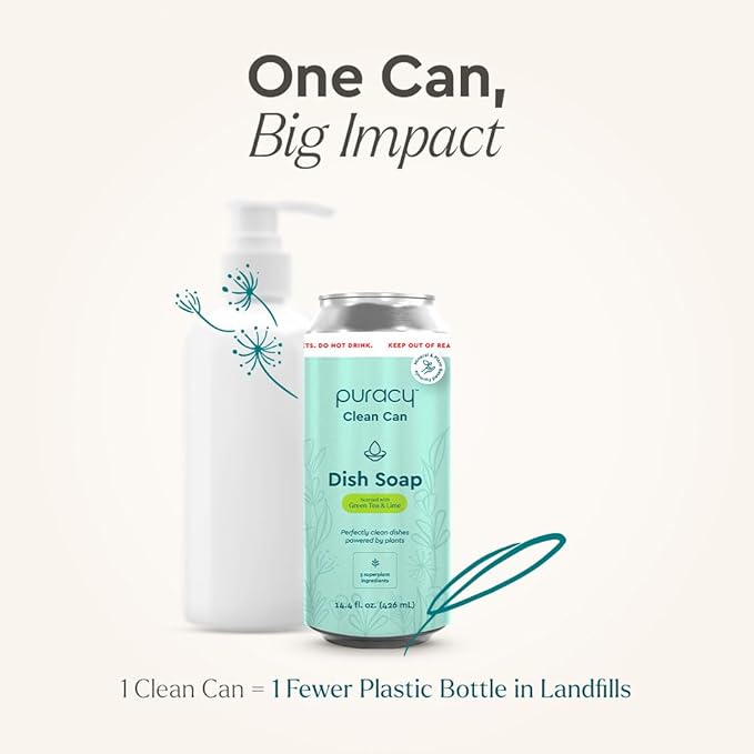 Puracy Natural Dish Soap Clean Can Refill - Plant-Based Dishwashing Soap, Non-Toxic Dish Soap, Natural Liquid Dishwashing Detergent Soap As Seen on TikTok (Green Tea & Lime, 14.4 fl oz, 3 Pack)