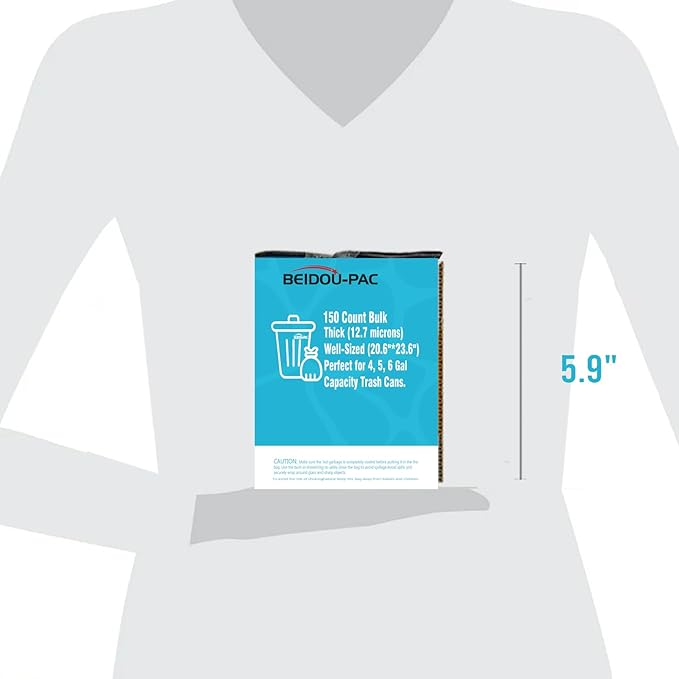 4-6 Gallon Trash Bags Drawstring, 150 Count Bulk Value Pack, Black & Unscented Multi-purpose Garbage Bags for Business Home Bathroom Kitchen Commercial and Industrial