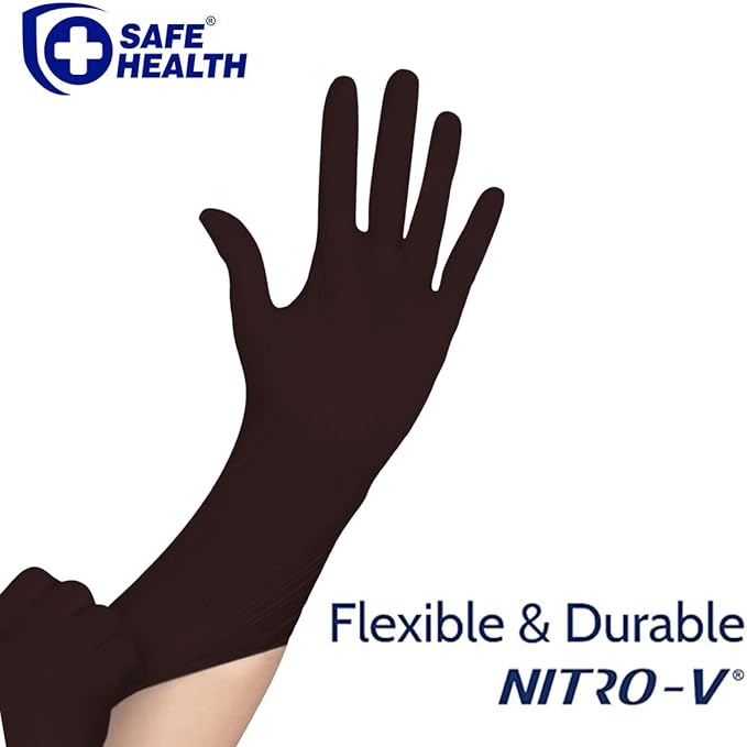 Safe Health NITRO-V Nitile-Vinyl Synthetic Dispoable Gloves, Free of Latex & Powder, Wisteria, Black, Housework, Tattoo