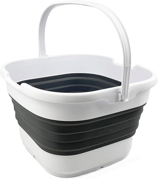 SAMMART 9.5L (2.5 Gallon) Collapsible Rectangular Handy Basket/Bucket (White/Steel Grey)