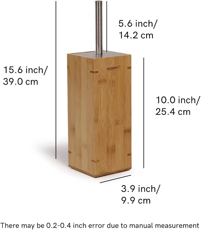 GOBAM Bamboo Toilet Bowl Cleaner with Holder for All Toilet Types - Hidden Stainless Steel Toilet Brush - Bathroom Cleaning Brushes - Toilet Accessories - Natural