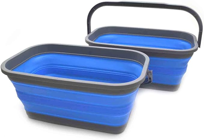 SAMMART Set of 2-11.6L (3.06 Gallon) Collapsible Rectangular Handy Basket/Bucket (Blue, 2)