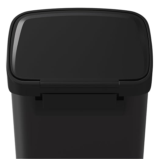 Garvee 13 Gallon / 50 Liter Metal Trash Can with Lid, Large Garbage Can for Kitchen, Rustproof Step-on Kitchen Metal Trash Bin with Liner Rim, Rear Handle, Soft Close Plastic Lid, Black