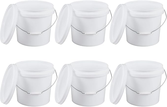 6 Pcs 4 Gallon White Bucket & Lid, Durable All Purpose Pail, Food Grade BPA Free Bucket Container with Handle