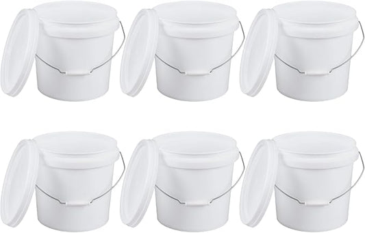 6 Pcs 4 Gallon White Bucket & Lid, Durable All Purpose Pail, Food Grade BPA Free Bucket Container with Handle