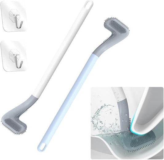 Long Handled Golf Toilet Brush，Flexible Silicone Toilet Bowl Cleaning Brush，Flexible Bendable Silicone Golf Toilet Bowl Cleaning Brush,(Blue White Toilet Brush ith Hook)