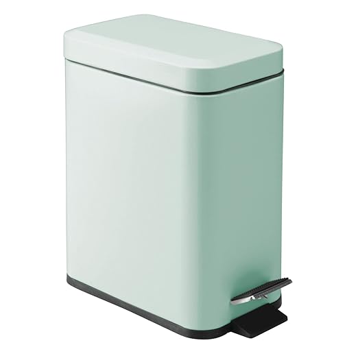 mDesign Small Modern 1.3 Gallon Rectangle Metal Lidded Step Trash Can, Compact Garbage Bin with Removable Liner Bucket and Handle for Bathroom, Kitchen, Craft Room, Office, Garage - Light Mint Green