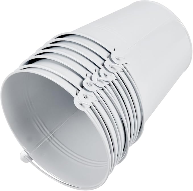 OBTANIM 7 Pack White Metal Buckets with Handle Galvanized Ice Pails for Plants, Succulents, Party Favors Organizing, Rustic Home Decor or Classrooms Pencil Storage (6 x 4.4 inch)