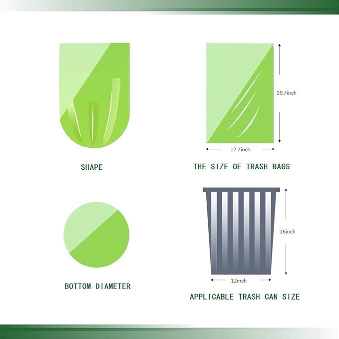 Small Trash Bags, Biodegradable 2.6 Gallon Extra Thick Garbage Bags, Recycling & Degradable Rubbish Bags Wastebasket Liners for Kitchen Bathroom Office Car Pet, (5 Rolls / 100 Counts, Green)