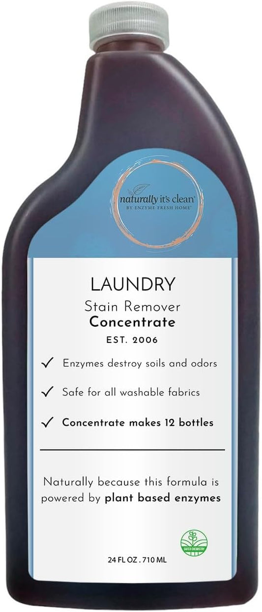Naturally It's Clean Refill Enzymatic Laundry Stain Remover and Odor Eliminator| Fabric Safe Stain Sprayer Refill Removes Coffee, Grease, Wine, Stubborn Stains and Odor | 24oz Concentrate