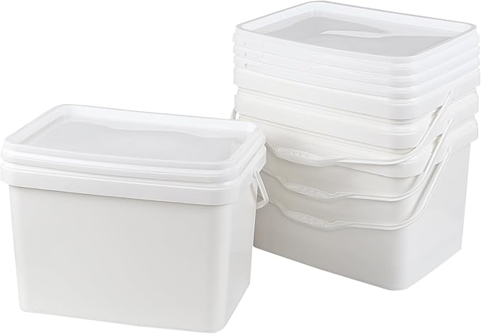 4-Pack 20 L/5 Gallon Food Grade Buckets with Lid, White Plastic Pails with Handle