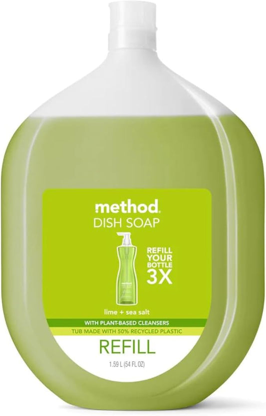 Method Gel Dish Soap Refill, Lime + Sea Salt Scent, Powerful Cleaning Formula, Large Refill Tub, Biodegradable Formula, Cuts Through Grease, 54 Fl Oz
