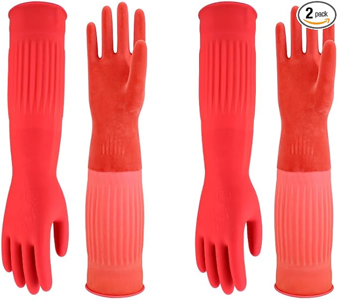 North Tower Rubber Gloves Kitchen Cleaning For Washing Dishing Kithchen, warmming Heat Resistant Dishwashing Gloves,18",2 Pairs Medium