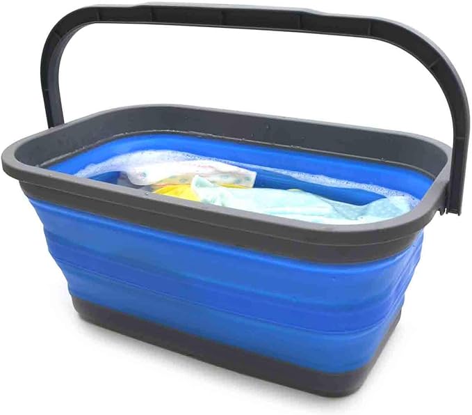 SAMMART Set of 2-11.6L (3.06 Gallon) Collapsible Rectangular Handy Basket/Bucket (Blue, 2)