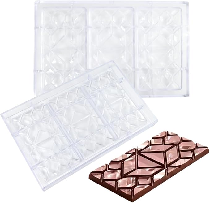 TUKE Polycarbonate Chocolate Molds Rectangle Shape 3D Pattern Chocolate Bar Mold 3 Pack Durable & Flexible Candy Moulds for Homemade Chocolates, Baking & Desserts - BPA-Free (E_ Rectangle)
