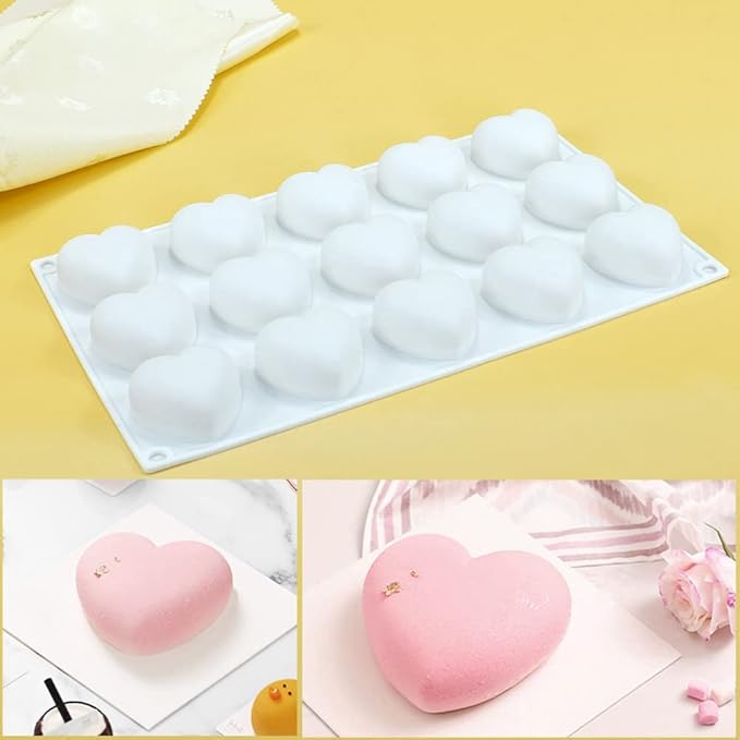 mostsom 15 Grid Heart Shaped Silicone Molds Cake Chocolate Mold Silicone Baking Pan Mold for DIY Cake Mousse Dessert Mould for Candy Fondant Ice Cream Soap Cupcake Cheesecake Jelly (Heart D)