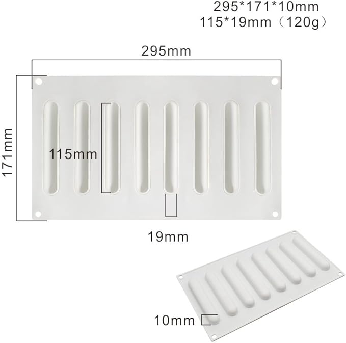 Stick Shape Ice Tray Non-Stick Easy Release Push Popsicle Out Cylinder Silicone Ice Cube Tray Jelly Chocolate Mold (Rectangle H_11.6 X6.84 X0.4inch)