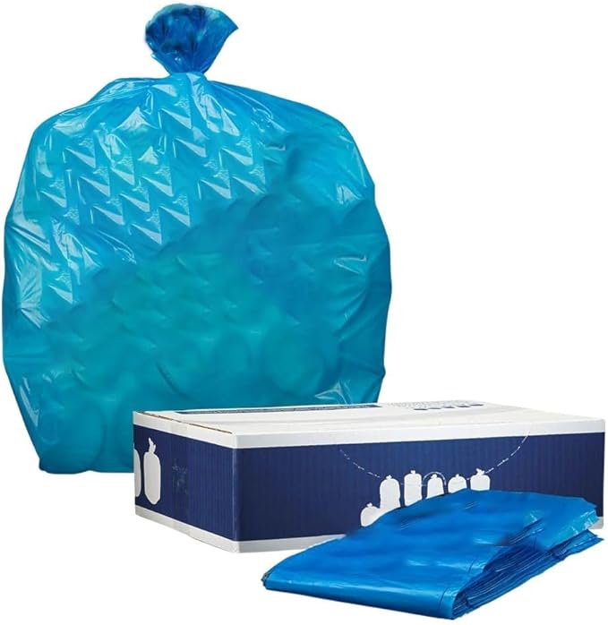 Plasticplace 64-65 Gallon Recycling Trash Bags For Toter │1.5 Mil │ Blue Heavy Duty Garbage Can Liners │ 50” x 60” (50 Count)