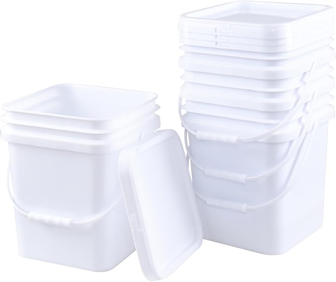 Xyskin 5 Gallon Plastic Buckets & Pails White, 4 Pack Durable Storage Container Pails with Lid