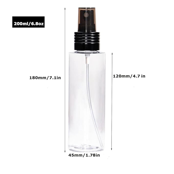 Yebeauty 6.8oz Empty Spray Bottles for Essential Oils, Refillable Clear Plastic Misting Spray Bottles Atomizer Fine Mister Spray Bottle for Beauty Products, Cleaning, Pack of 2