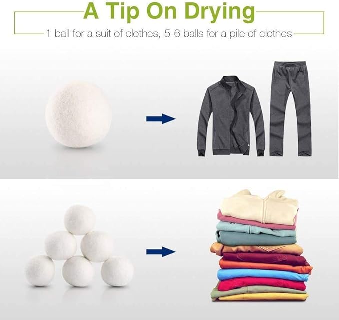 Wool Dryer Balls, Made from Premium Reusable New Zealand Wool, Fabric Softener, Reduce Wrinkles & Static Electricity, Shorten Drying Time Naturally, XL Size, Natural White, 6-Pack