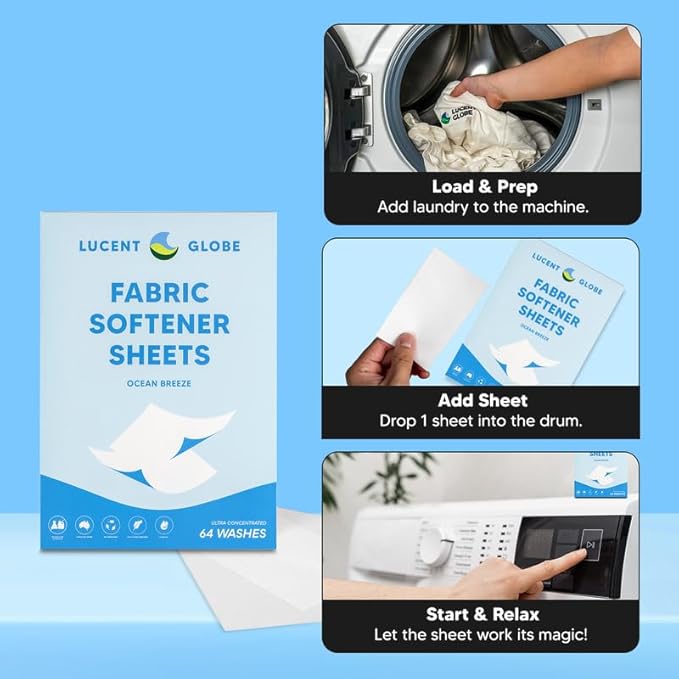 Lucent Globe Fabric Softener Sheets for Washer - Softens & Freshens Laundry, Gentle on Fabrics & Skin - Free from Harsh Chemicals - Travel-Friendly Fabric Softener for Washing Machine (OB)
