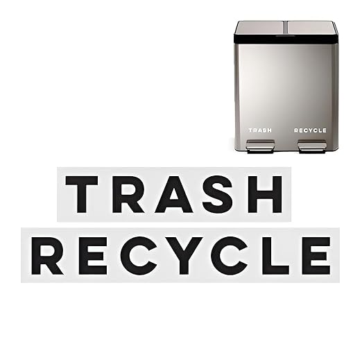 Minimalist Recycle & Trash Stickers - Modern, Discreet Vinyl Labels for Trash Cans & Bins - Elegant Indoor Waste & Recycling Signs for Home, Kitchen & Office | White
