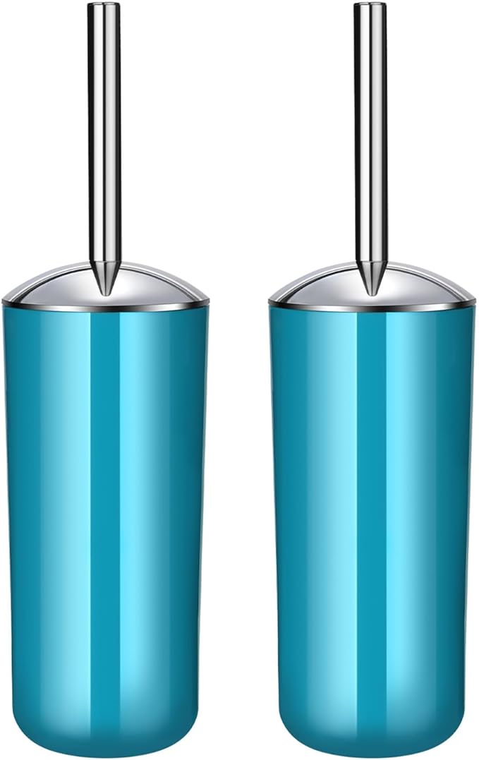 Blue Toilet Brush and Holder Set, 2 Pack – Toilet Brush Blue with Stainless Steel Handle, Non-Scratch Bristles, Compact and Drip-Free, Toilet Bowl Brush for Bathroom and Home Use