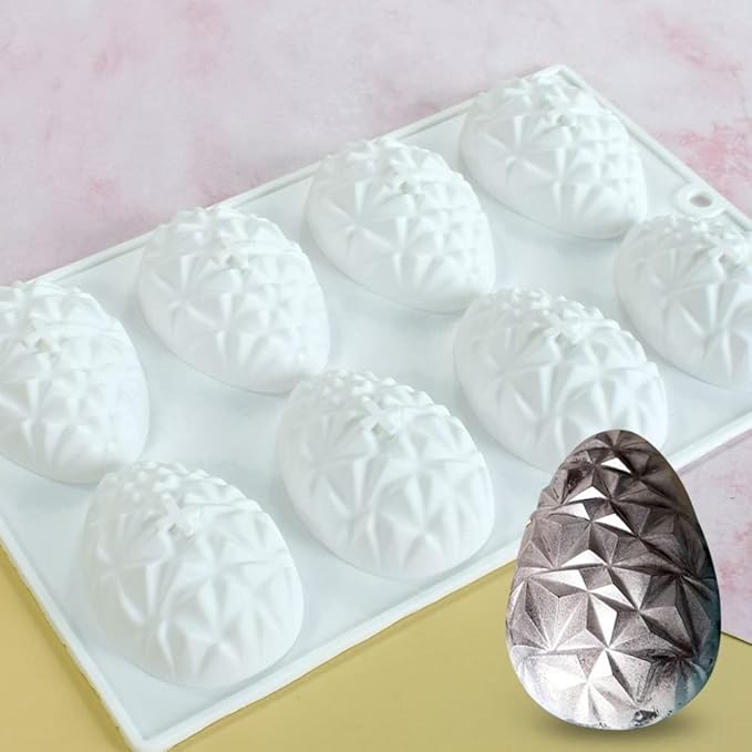 mostsom Easter Egg Shaped Silicone Cake Mold 8-Cavity Non-Stick Chocolate Cook Trays for DIY Candy Chocolate Jelly Fondant Making (Easter Egg F)