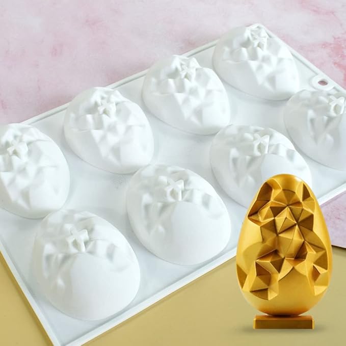 Mostsom 8 Cavity Easter Egg Silicone Mold for Chocolate, Baking Pan for Party Fondant Candy Jelly Dome Mousse Cake Topper Making (E)