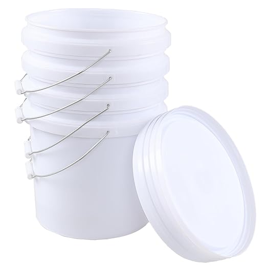 4-Gallon White Bucket Pail Container with Air Tight Lid, Plastics Food Grade Buckets Pail (4 Pack)
