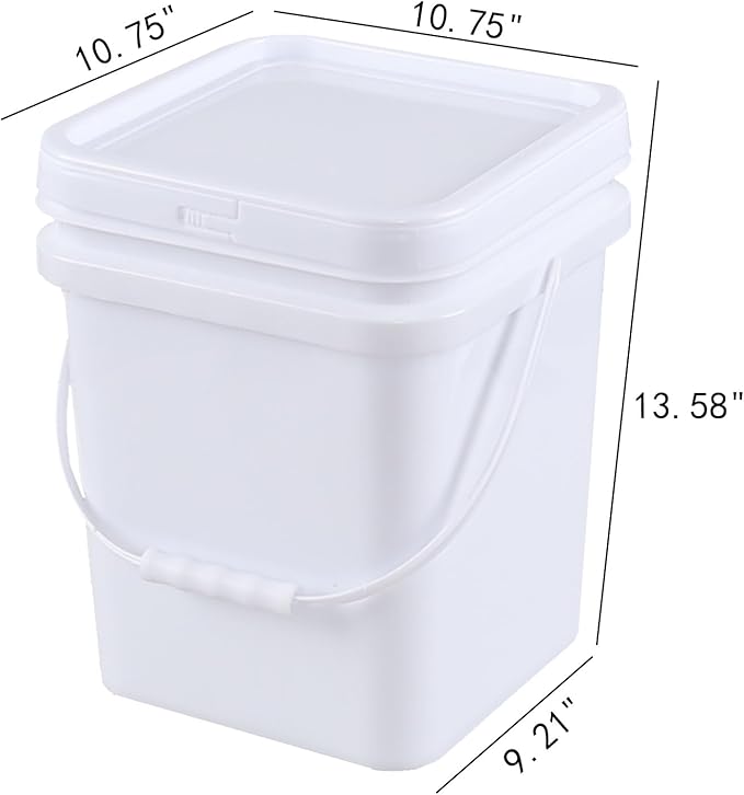 Asking 5 Gallon Versatile Square Plastic Storage Bucket Pail with Lid, 4 Pack Plastic Cleaning Bucket Pail with Handle, White