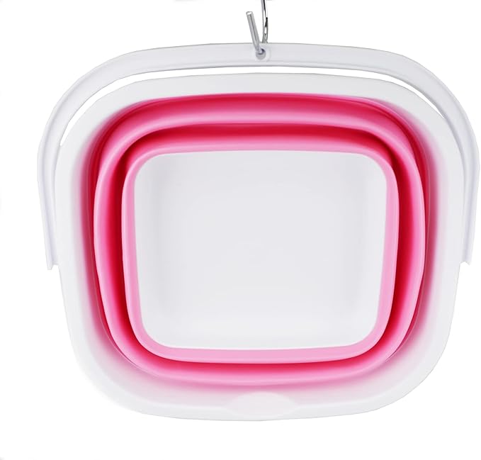 SAMMART 10L (2.6 Gallon) Collapsible Rectangular Handy Bucket (White/Pink (Set of 2))