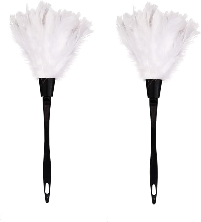 Turkey Feather Dusters for Cleaning Home Blinds Kitchen car Office, Eco-Friendly Reusable （2 pcs White）