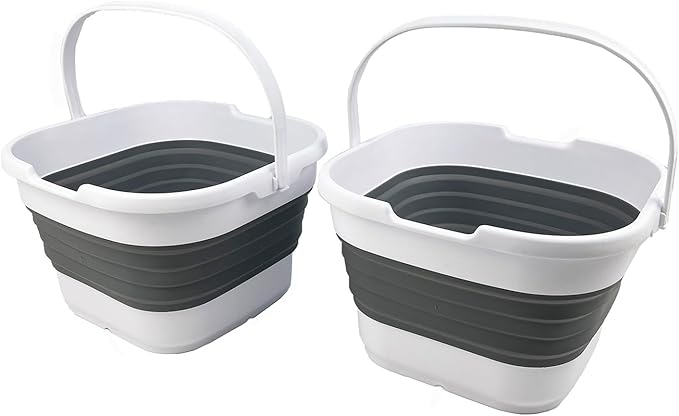 SAMMART 9.5L (2.5 Gallon) Collapsible Rectangular Handy Basket/Bucket (White/Steel Grey(Set of 2))