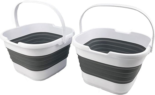 SAMMART 9.5L (2.5 Gallon) Collapsible Rectangular Handy Basket/Bucket (White/Steel Grey(Set of 2))