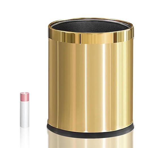 2.64 Gallon Brass Gold Bathroom Trash Can, Double Walled Wastebasket, Elegant, Modern Garbage Can for Bedroom Kitchen Hotel Cafe Office Restaurant (88J Gold