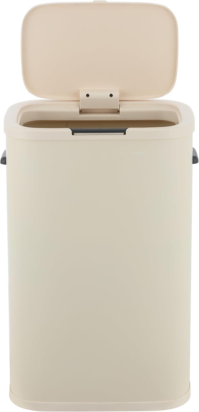 happimess HPM1017D Tammi Kitchen 14.5-Gallon Slim Metal Push Button Trash Can, Fingerprint Resistant, Modern, Minimalistic for Home, Kitchen, Laundry Room, Office, Bedroom, Bathroom, Limestone Beige