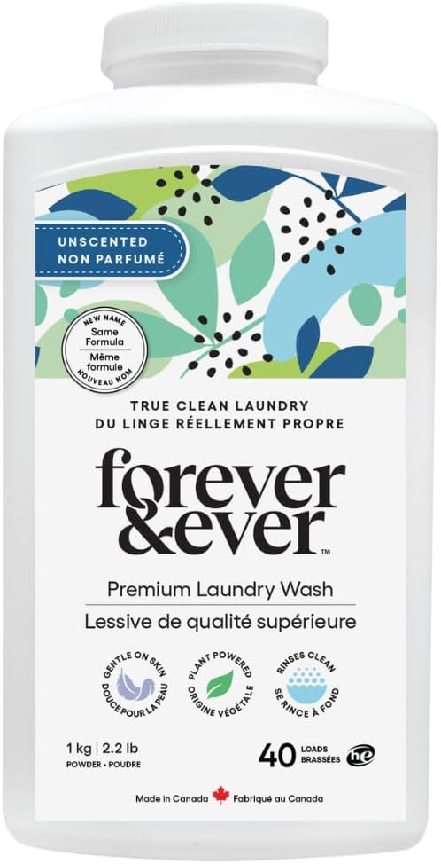 All Natural Laundry Detergent Powder, Unscented Powder Laundry Detergent, Fragrance Free, Organic, Biodegradable, High Efficiency Compatible Washing, Eco Friendly Premium Wash, 2.2lbs