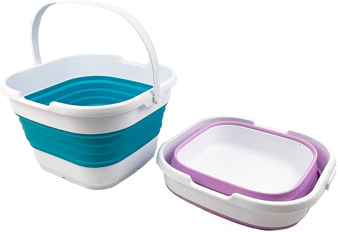 SAMMART 9.5L (2.5 gallon) Collapsible Rectangular Handy Bucket (Ceramic Blue/Pale Purple(Set of 2))