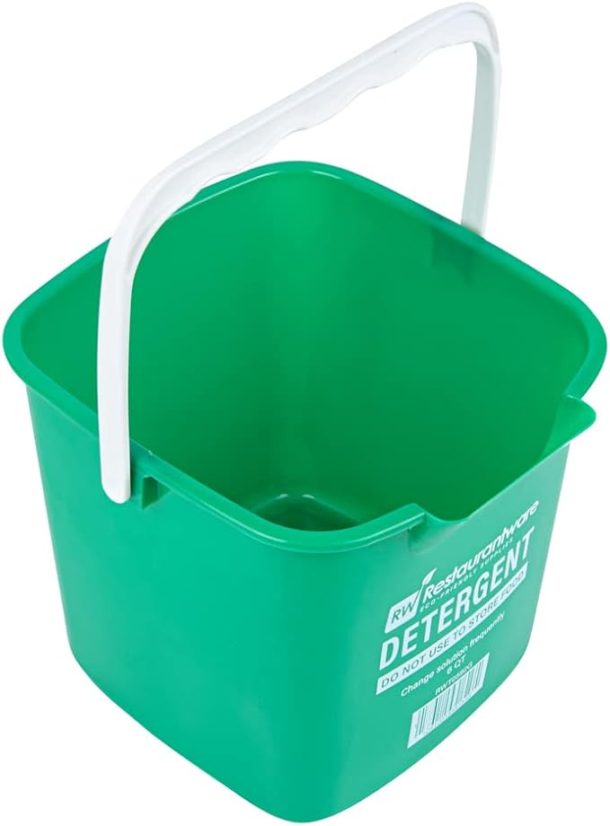 RW Clean 6 Quart Cleaning Bucket, 1 Detergent Square Bucket - With Measurements, Built-In Spout And Handle, Green Plastic Utility Bucket, For Home Or Commercial Use, - Restaurantware