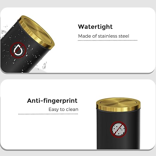 4GAL Bathroom Trash Can with Lid, Small Trash Can with Bronze lid,Black and Gold Waste Basket for Bathroom,Kitchen，Living Room,Hotel,Office (Black)