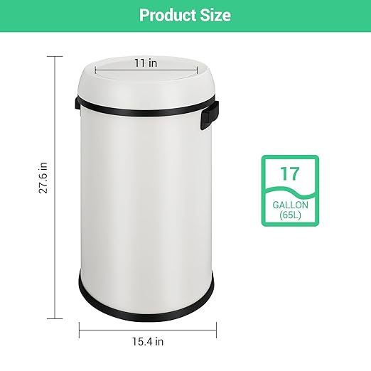 Garvee 17 Gallon/65 Liter Trash Can, Fingerprint-Proof Stainless Steel Swing Top Garbage Can, Heavy Duty Commercial Round Trash Bin with Swing Lid for Restaurant, Home, Office,White