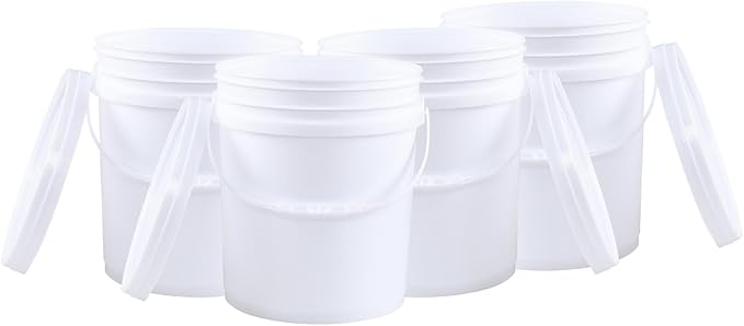 7 Gallon Bucket, Heavy Duty Plastic Bucket with Comfortable Handle, White Bucket & Lid, Pack of 4