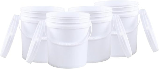 7 Gallon Bucket, Heavy Duty Plastic Bucket with Comfortable Handle, White Bucket & Lid, Pack of 4