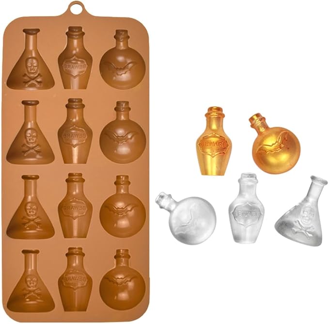 mostsom Chocolate Molds Silicone Mold Halloween Apothecary Potion Bottle for Ice Cube Jelly Crayon Gummy Cupcake Decoration (B_ 8.92x4.04x0.56 inch)
